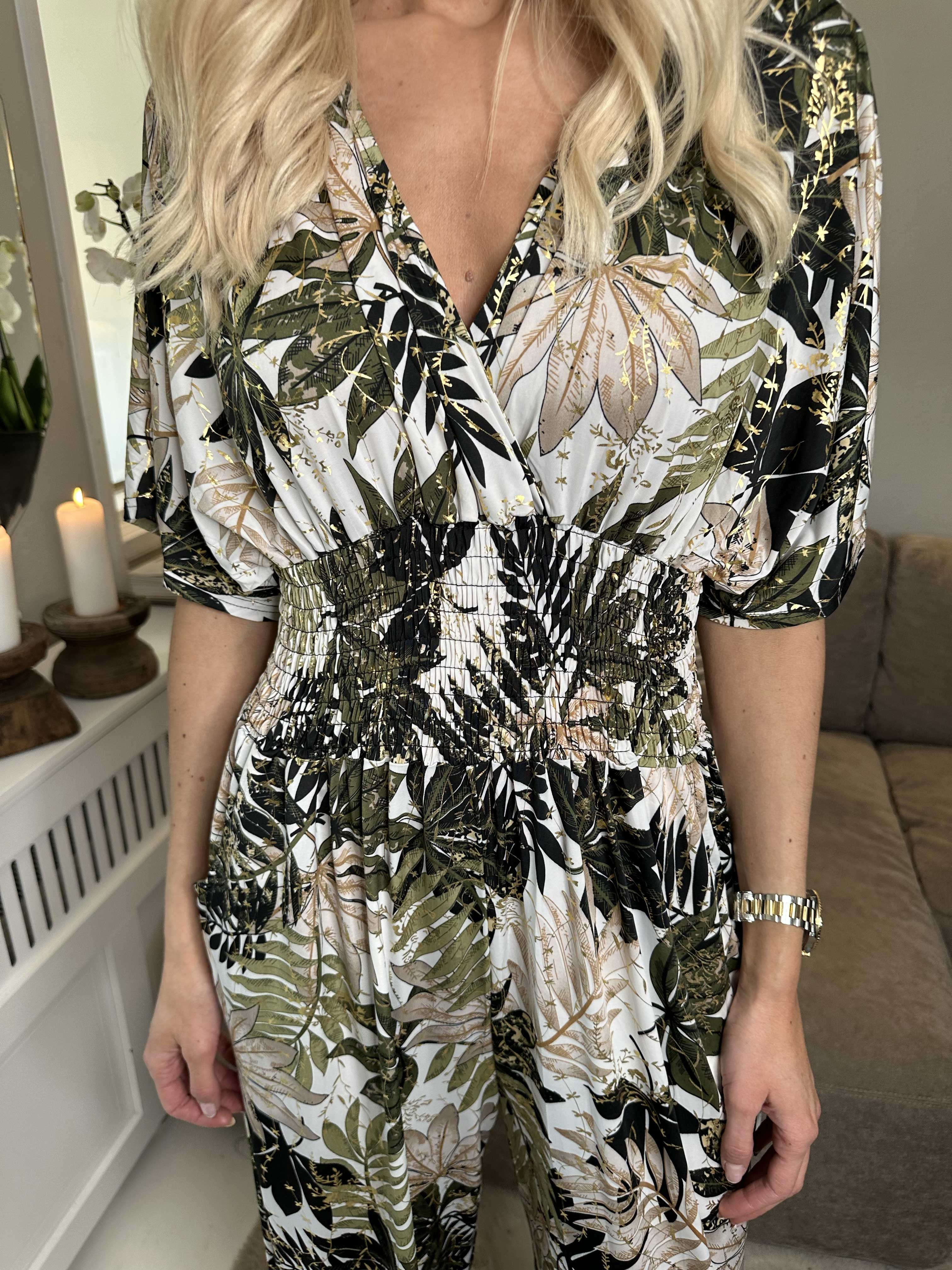 Pams Leaf Jumpsuit - Jumpsuit med resår och bladmönster